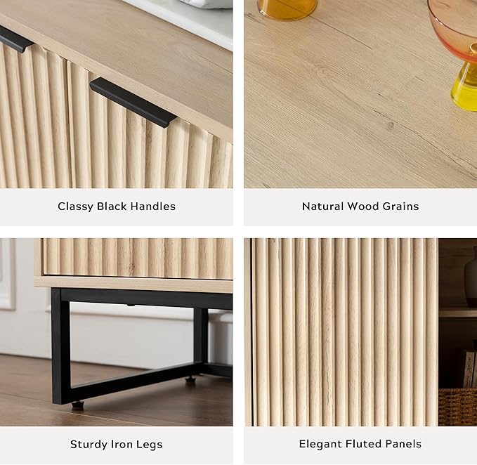 EYYTHUNG Fluted Storage Cabinet Sideboard Buffet Cabinet, Modern Accent Cabinets - Image 4