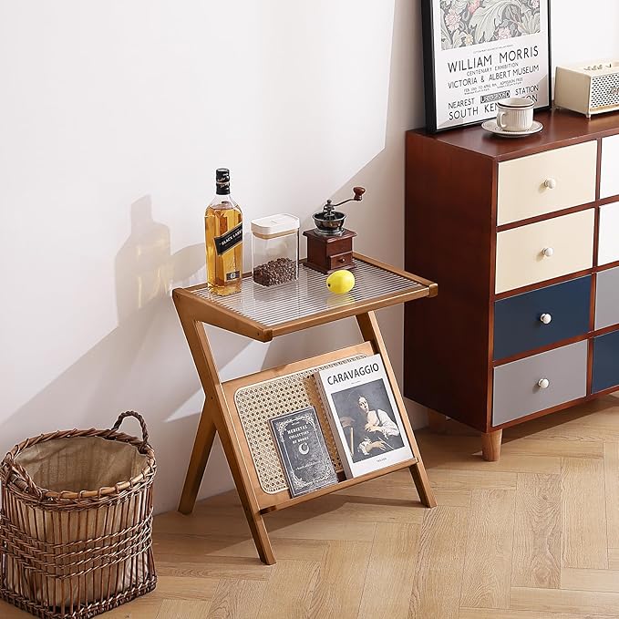 Tiita 2 Pack Rattan Side Table, Mid Century Nightstand, Bamboo Accent Bedside - Image 9