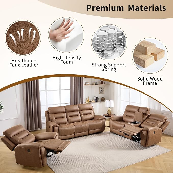 ANJ 2-Piece Oversied Faux Leather Power Recliner Sofa Set - Image 7