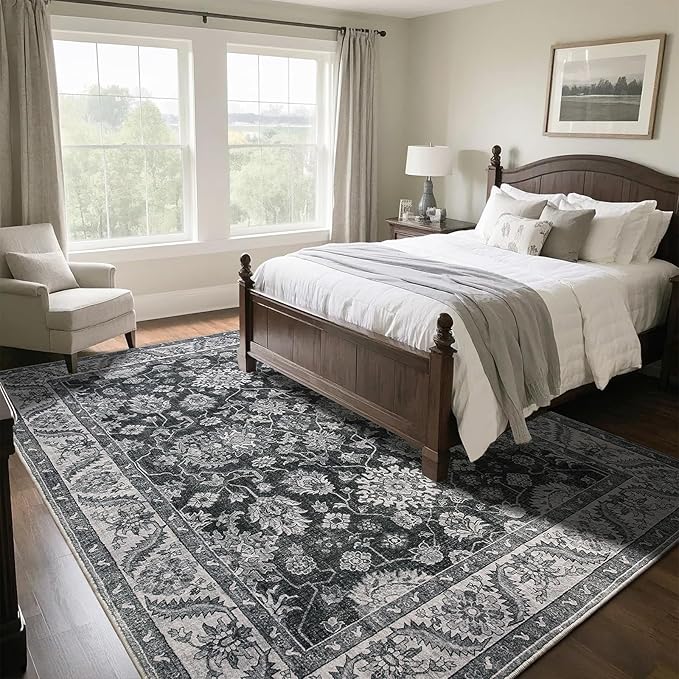 Area Rugs for Living Room, Washable 5x8 Area Rug for Bedroom, Retro Floral - Image 5