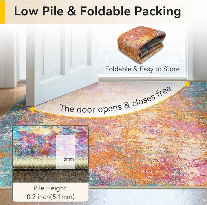RELEANY Washable Area Rugs 3'x5' Non-Slip Modern Abstract Soft - Image 7