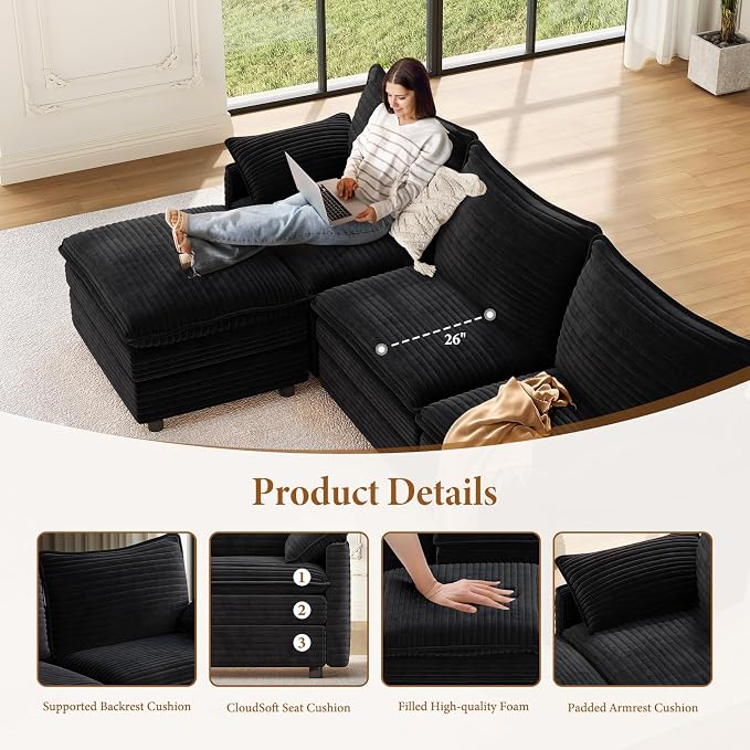 Vesgantti 108" Cloud Couch for Living Room, t6 Seats Deep Seat Sectional - Image 4