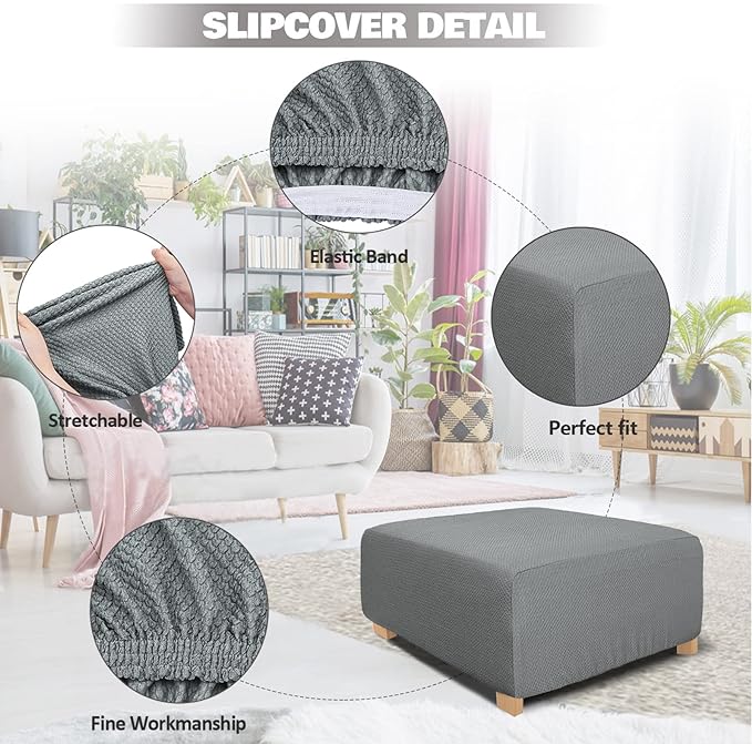 NeColorLife Rectangle Ottoman Cover Jacquard Fabric Ottoman Slipcover Thick - Image 2
