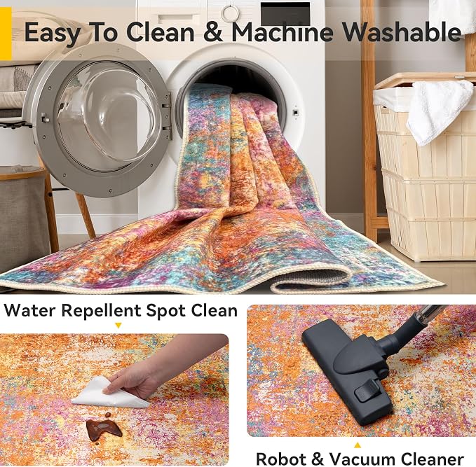 RELEANY Washable Area Rugs 2'x8' Non-Slip Modern Abstract Soft - Image 6