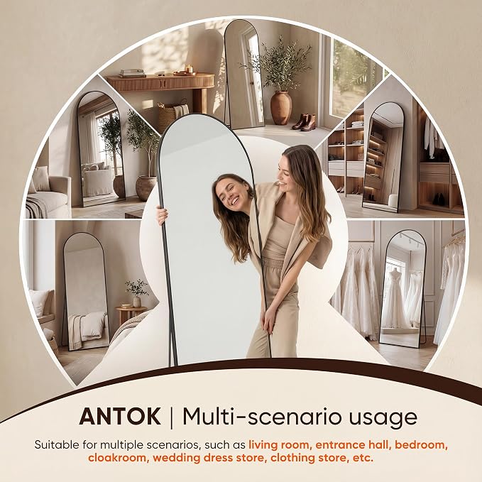 Antok 71" x32” Arched Full Length Floor Mirror, Free Standing/Wall Mount/Leaning - Image 8