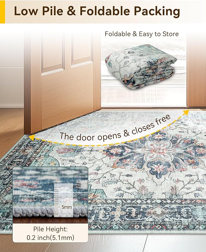 RELEANY Area Rugs 3'x5' Washable Non-Slip, Floral Vintage Distress Print - Image 7
