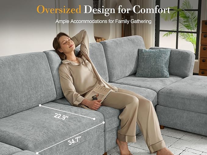 Oversized Modular Sectional Sleeper Sofa, Solid Wood Frame, Removable Washable - Image 5