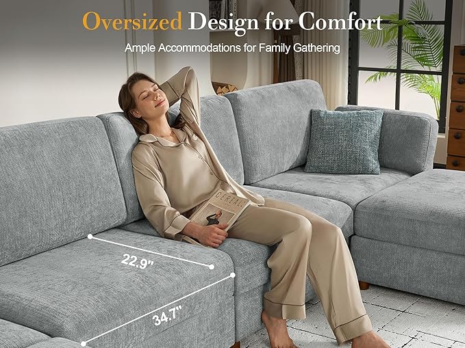 Oversized Modular Sectional Sofa, Solid Wood Frame, Removable Washable Cover - Image 6