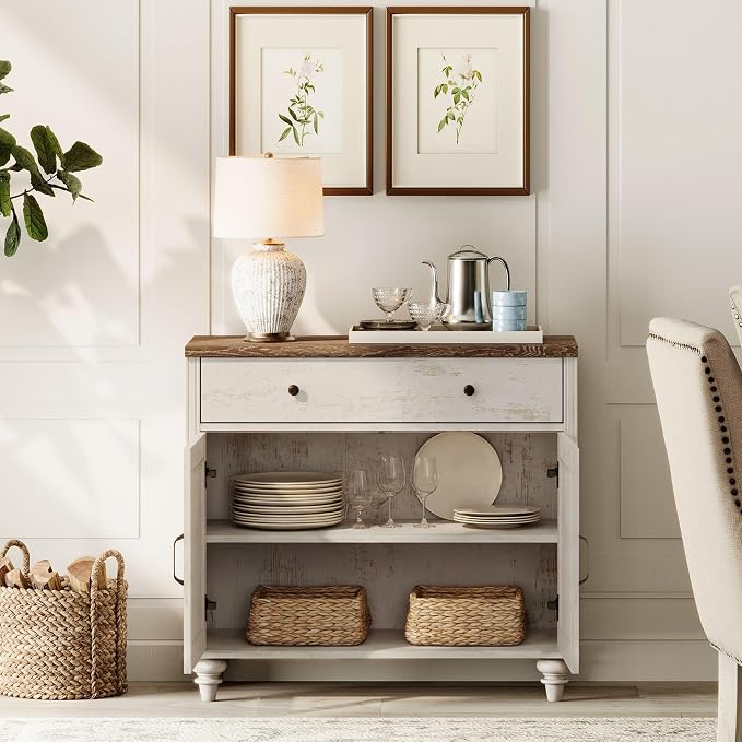 WAMAPT Rustic White Buffet Cabinet - Image 3