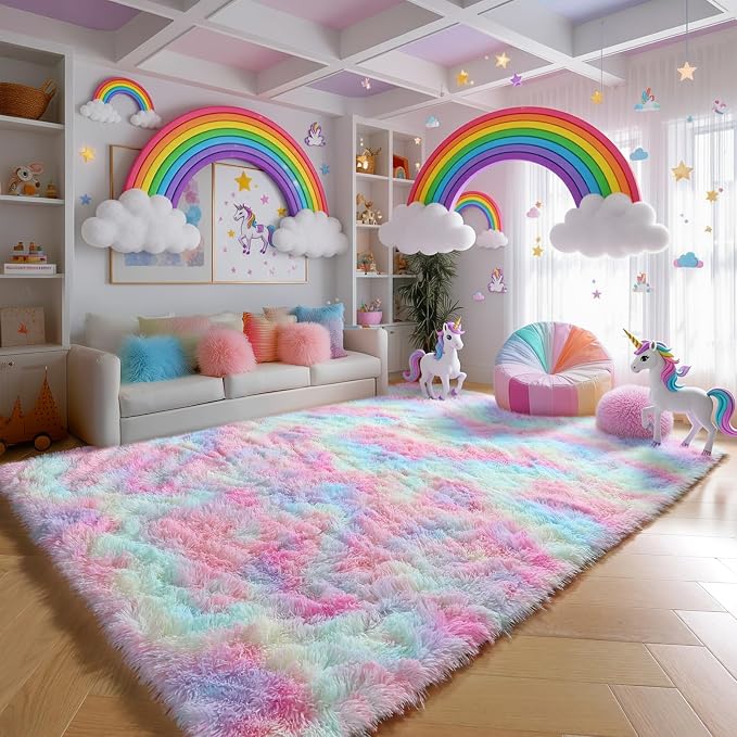 PAGISOFE Rainbow Rugs 6x9, Large Fluffy Soft Carpet, Plush Shaggy Rugs - Image 3