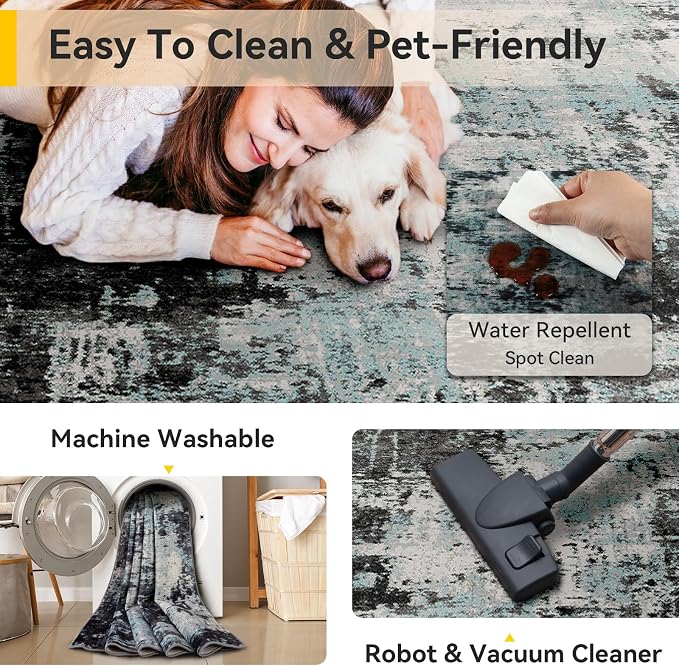 RELEANY Washable Area Rugs 6'x9' Non-Slip Modern Abstract Soft - Image 5