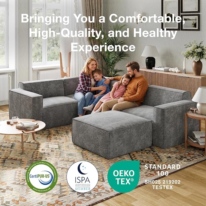 Novilla 134" Modular Sectional Sofa, No Assembly Cloud Sectional Couch - Image 12