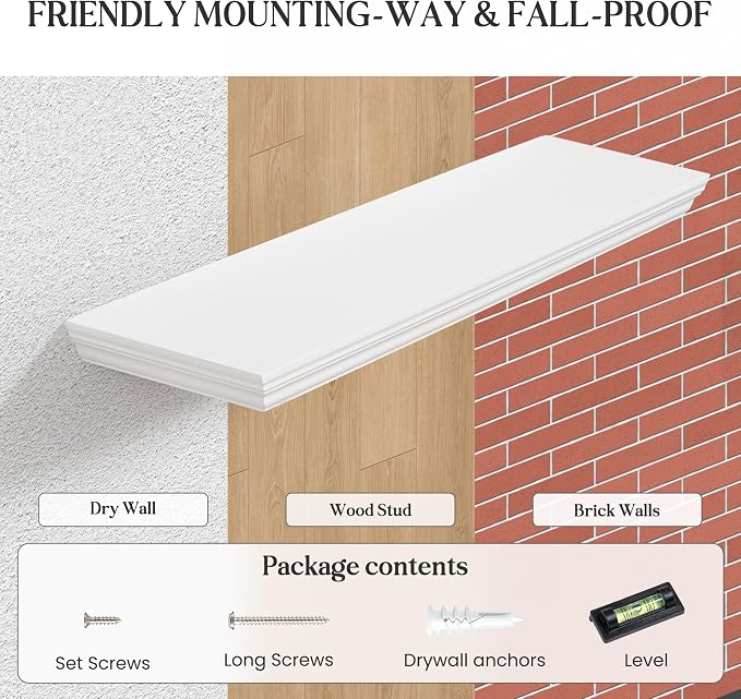 Fun Memories Floating Shelves 32 Inch Long, 9.3 Inch Deep Classic Crown Molding - Image 6