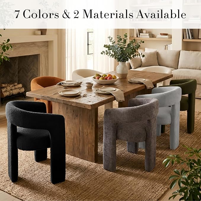 Modern Sherpa Dining Chairs Set of 2, Upholstered Barrel Chairs - Image 6