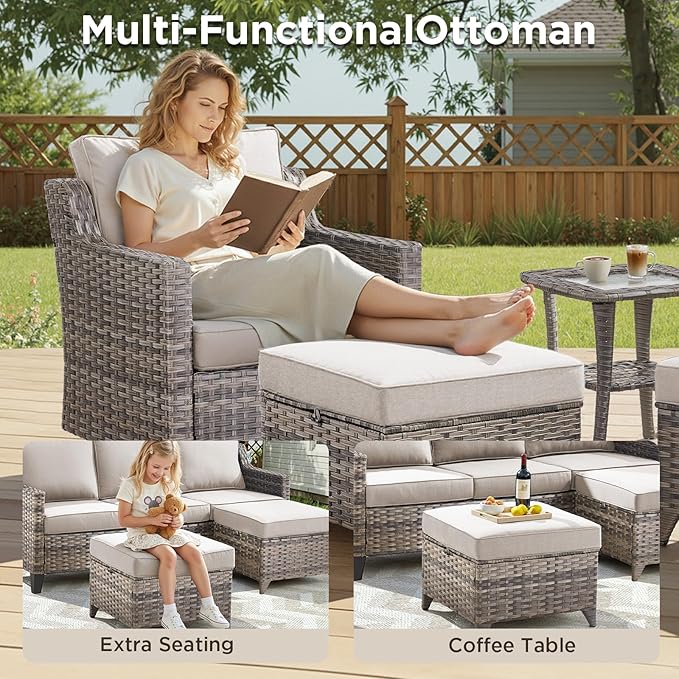Wicker Patio Furniture Set-7 PieceAll Weather Outdoor Conversation Sets - Image 4