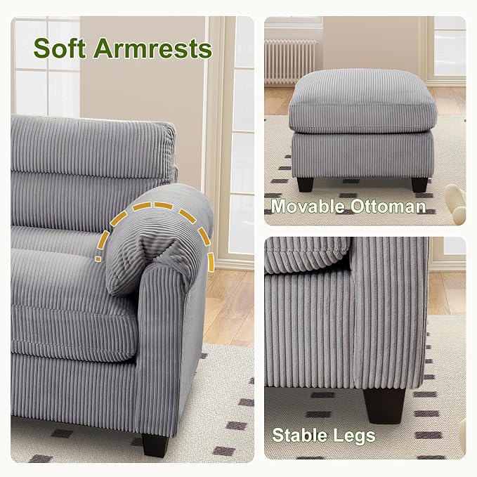 HAOMARKETS Corduroy Sofa Set, Two Upholstered Loveseat, and 3-Seater Couch - Image 5