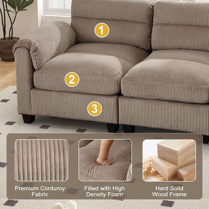 HAOMARKETS Corduroy Sofa Set, Upholstered Ottoman, and 3-Seater Couch - Image 4