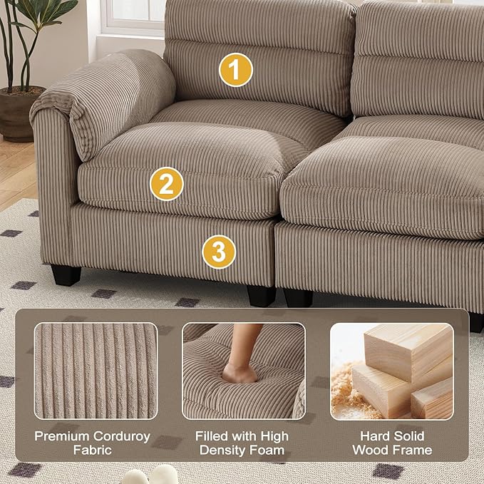 HAOMARKETS Corduroy Sofa Set, Two Upholstered Loveseat, and 3-Seater Couch - Image 4