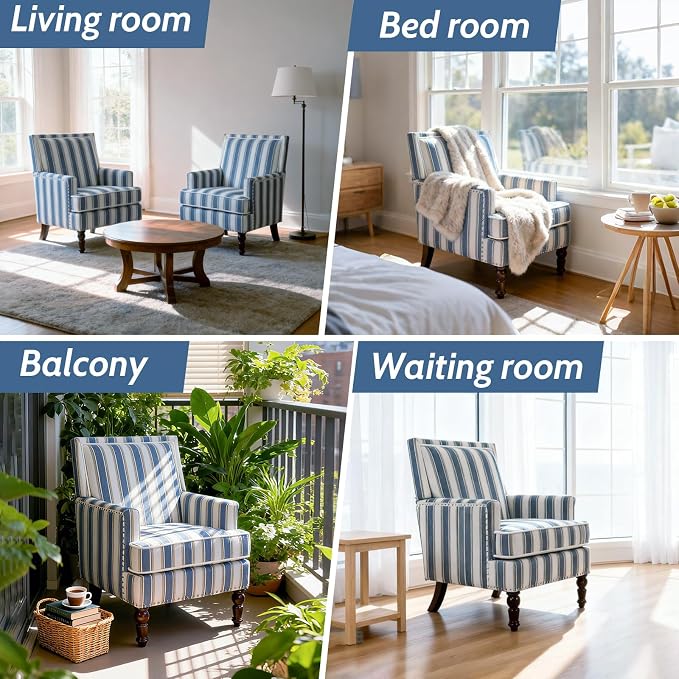 Blue Striped Accent Chair for Living Room Bedroom - Image 6