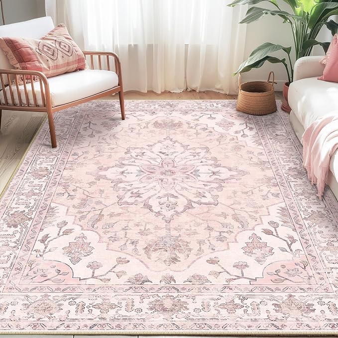 RELEANY Area Rugs 5'x7' Washable Non-Slip, Floral Vintage Distress Print - Image 3