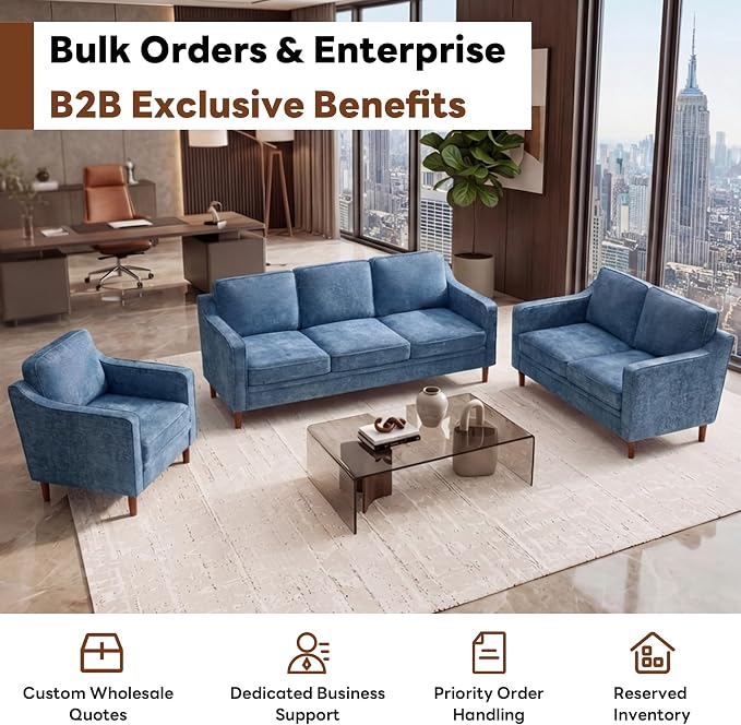Kingfun Living Room Furniture Sets, 2 Armchair and Loveseat, Mid Century Modern - Image 6