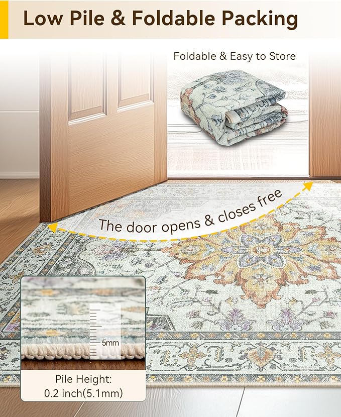 RELEANY Area Rugs 8'x10' Washable Non-Slip, Floral Vintage Distress Print - Image 6
