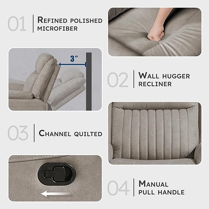 Lexicon Manual Recliner Chair, Polished Microfiber Reclining Sofa Chair - Image 3
