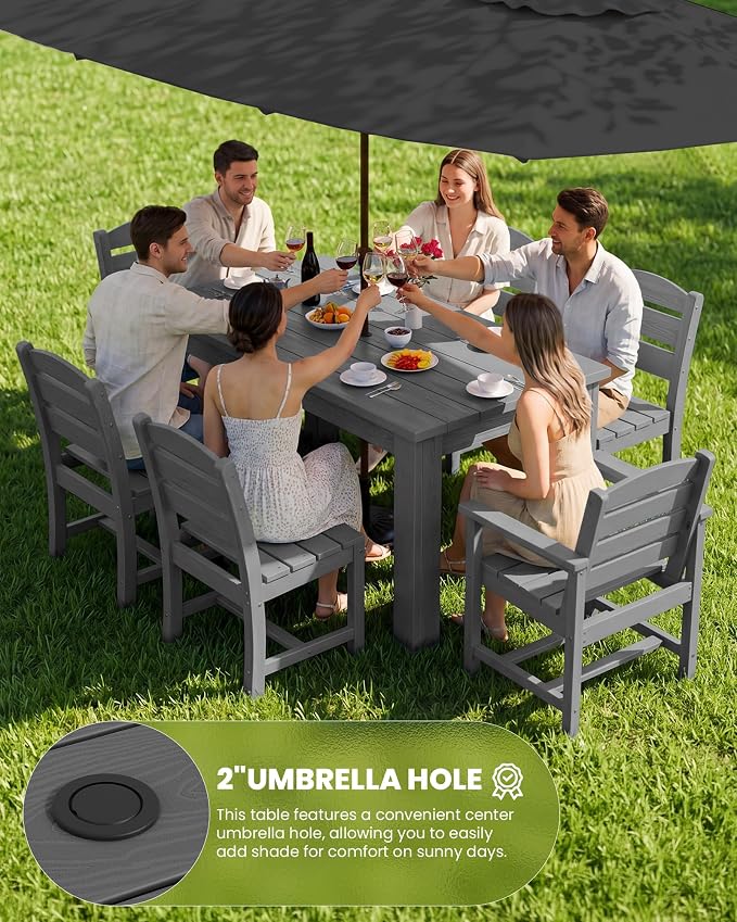 SERWALL HDPE Dining Set for 8: 2 Umbrella Hole Tables + 8 Chairs. Includes 8 - Image 3