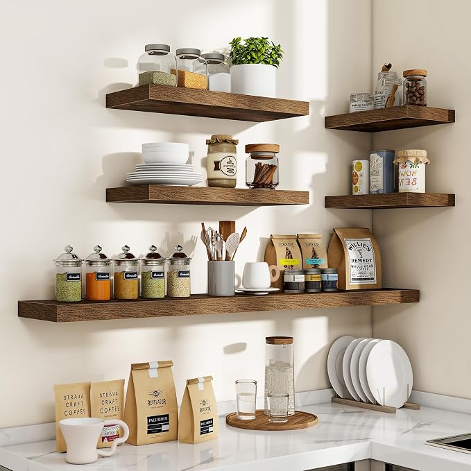 Acovy 32 Inch Floating Shelves, 3D Textured Wood Grain, Wooden Shelves - Image 7