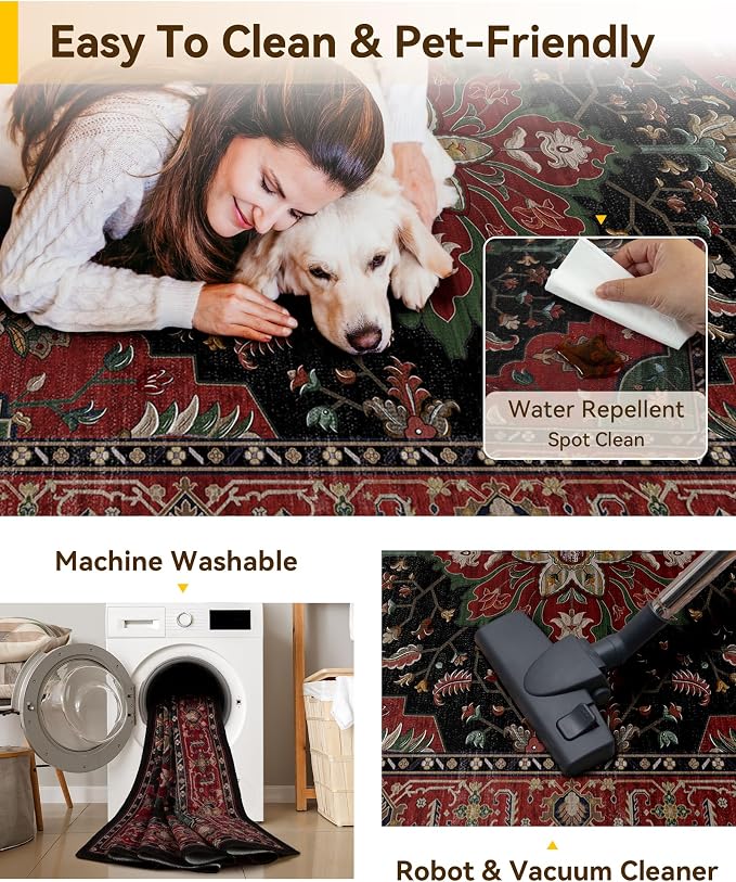 RELEANY Area Rugs 5'x7' Washable Non-Slip, Floral Vintage Distress Print - Image 4