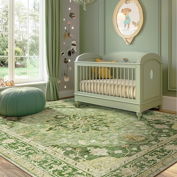 RELEANY Area Rugs 5'x7' Washable Non-Slip, Floral Vintage Distress Print by RELEANY