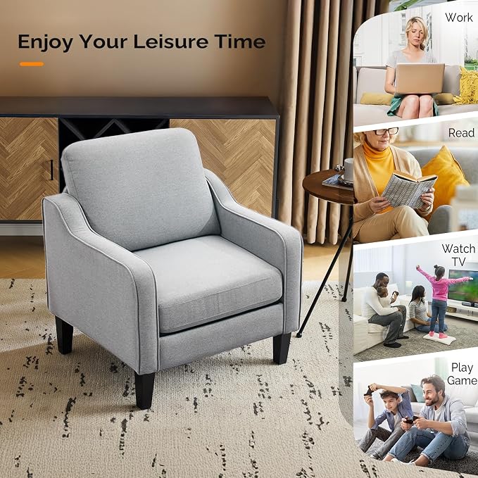 VINGLI Accent Chairs for Living Room, Line Comfy Upholstered Sofa Chair Mid - Image 8