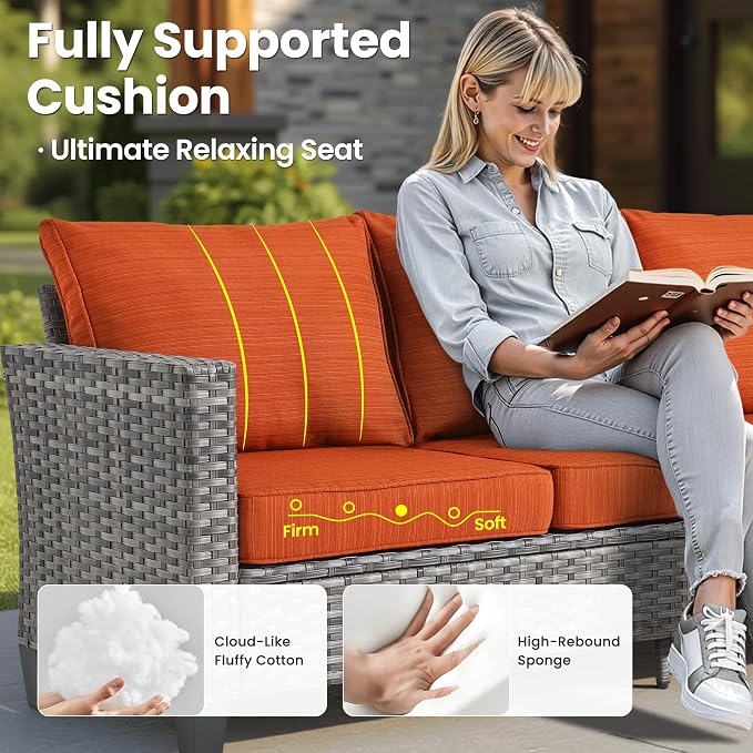 ovios 8 Pieces Patio Furniture Set, Outdoor Wicker Sofa Couch - Image 6
