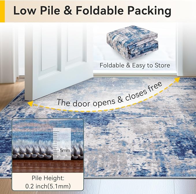 RELEANY Washable Area Rugs 2'x8' Non-Slip Modern Abstract Soft - Image 8