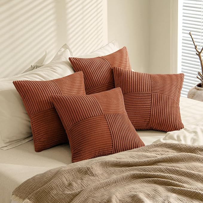MIULEE Boho Farmhouse Rust Decorative Throw Pillow Covers 20x20 Inch 4 Packs - Image 4