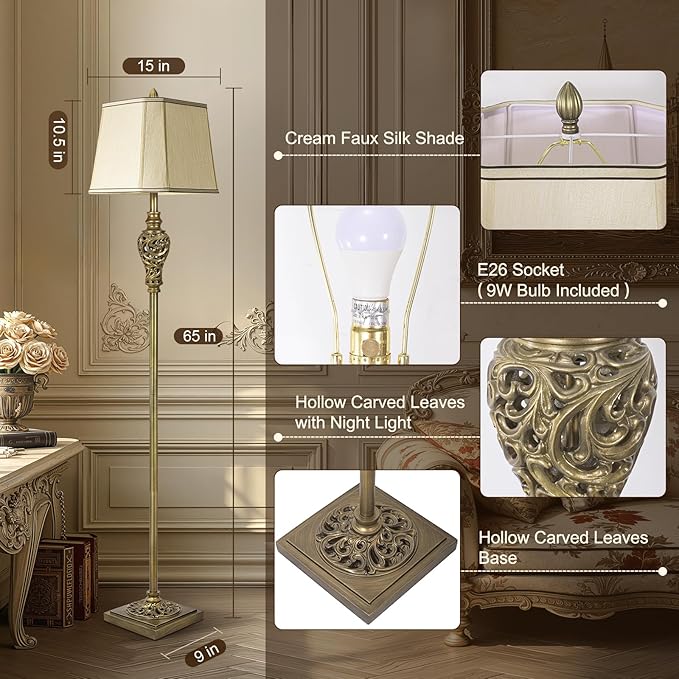 Vintage Floor Lamp for Living Room, Farmhouse Standing Lamp for Bedroom - Image 2