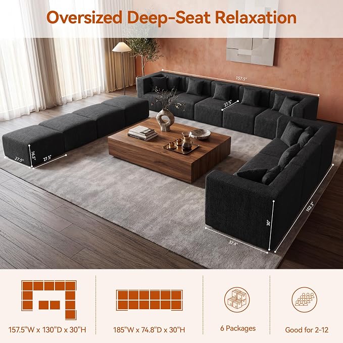 MONVANE Modular Sectional Sofa, Oversized 12 Seat Convertible U Shaped Couch - Image 3
