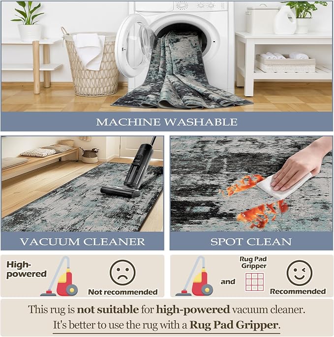 RELEANY Washable Area Rugs 2'x8' Non-Slip Modern Abstract Soft - Image 4