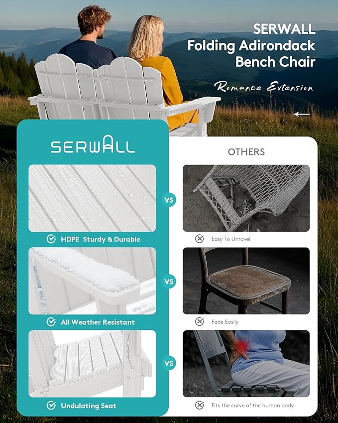 SERWALL 5 Pieces HDPE Patio Adirondack Chair Set, 2 Adirondack Chair - Image 5