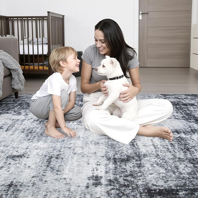 5x5 Area Rug Living Room Rug: Washable Modern Abstract Soft Thin Rug Indoor - Image 8