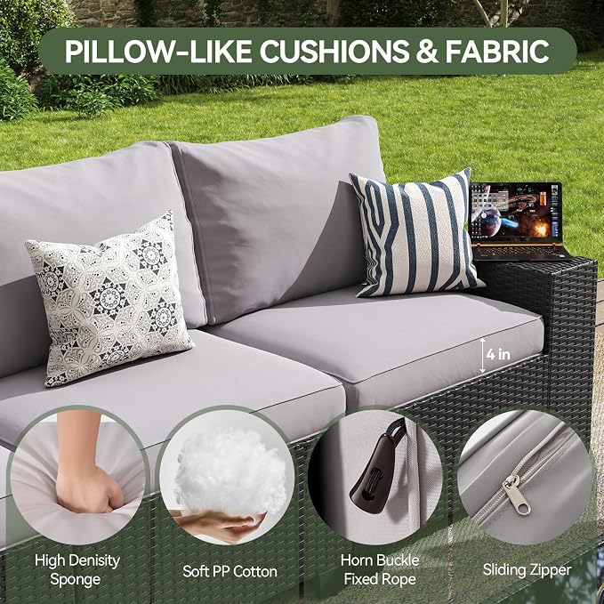 Aoxun Patio Furniture Set, Widen Armrests Wicker Outdoor Sectional - Image 4