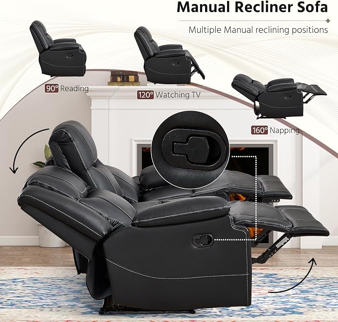 ANJ Premium Genuine Manual Reclining Sofa Set, Included Manul Recliner Chair - Image 3
