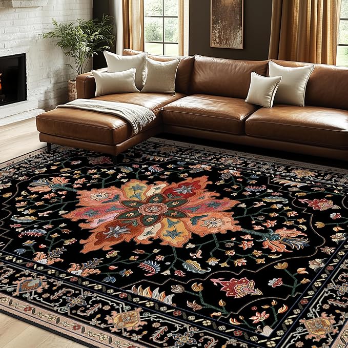 RELEANY Area Rugs 7'x10' Washable Non-Slip, Floral Vintage Distress Print - Image 3