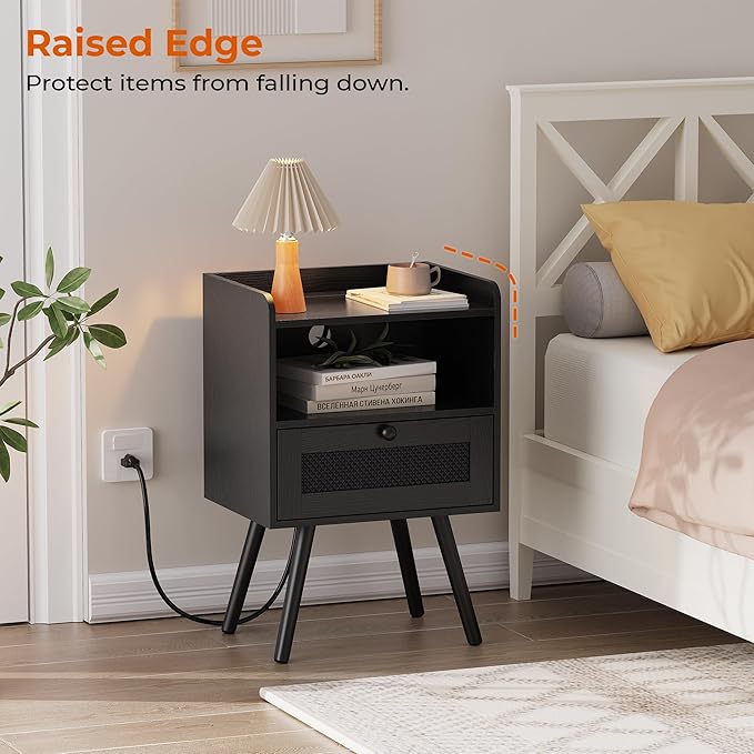 SUPERJARE Nightstands with Charging Station, Bedside Table Set of 2 with - Image 4