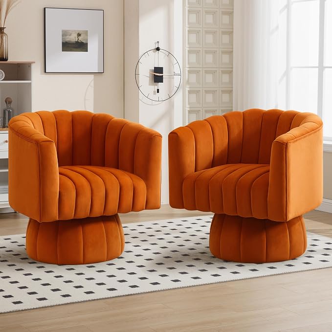 Swivel Accent Barrel Chair, Cute Comfy Small Round 360° Arm Chair, Velvet Sofa - Image 7
