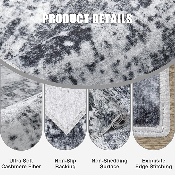Round Area Rug for Living Room: 8 ft Washable Modern Abstract Soft Thin Rug - Image 6