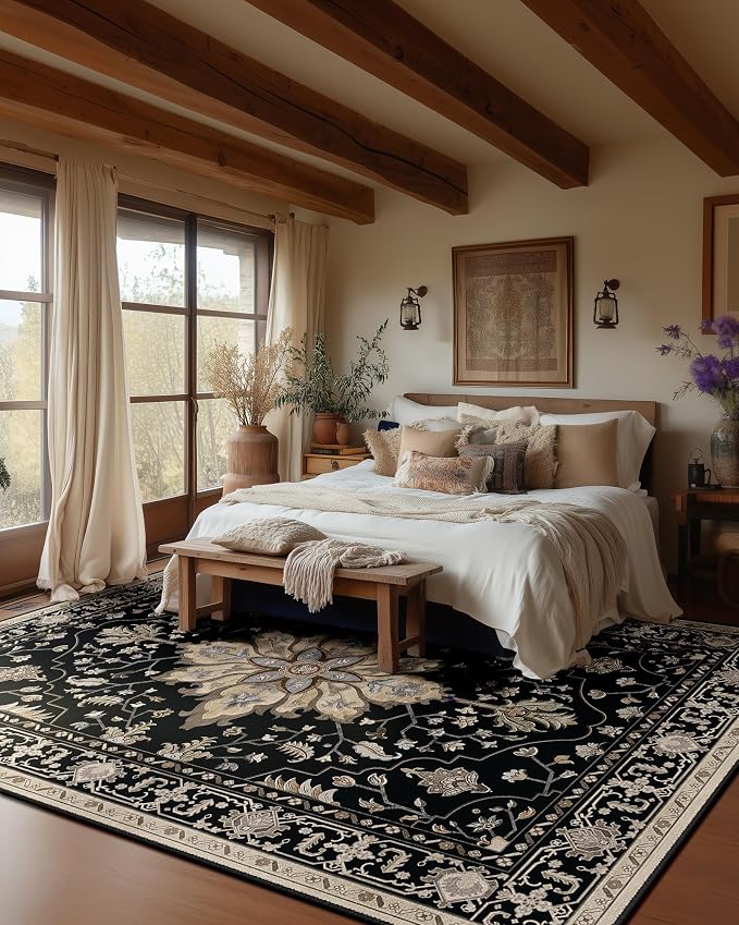 RELEANY Area Rugs 6'x9' Washable Non-Slip, Floral Vintage Distress Print - Image 3