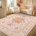 RELEANY Area Rugs 5'x7' Washable Non-Slip, Floral Vintage Distress Print by RELEANY