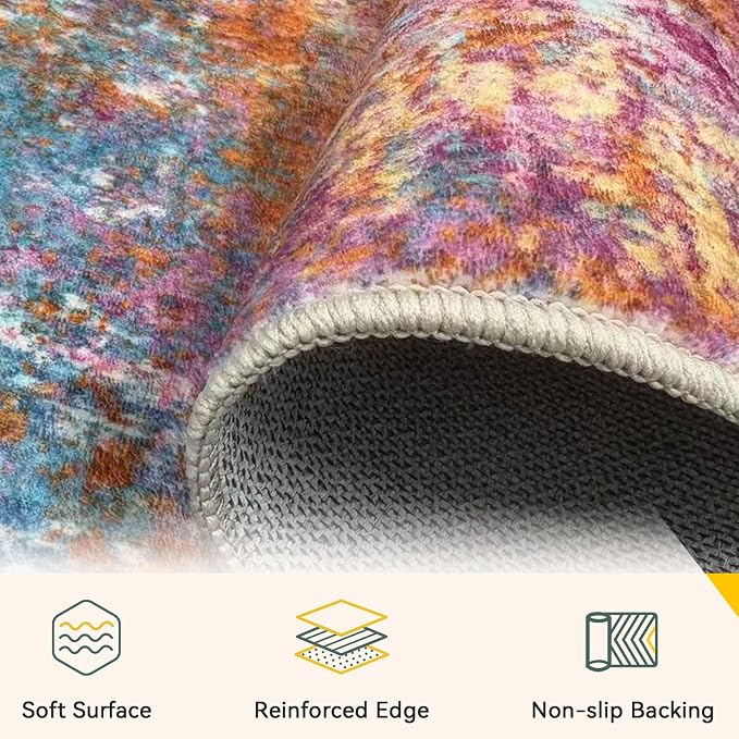 RELEANY Washable Area Rugs 2'x8' Non-Slip Modern Abstract Soft - Image 5