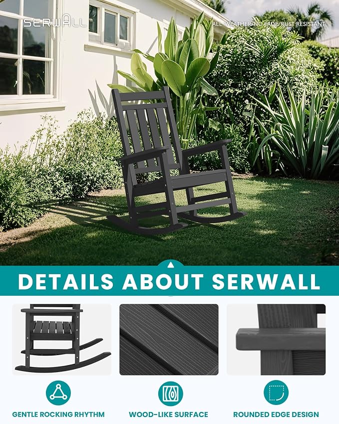 SERWALL Outdoor Rocking Chair Set of 2, HDPE Rocking Chair - Image 5